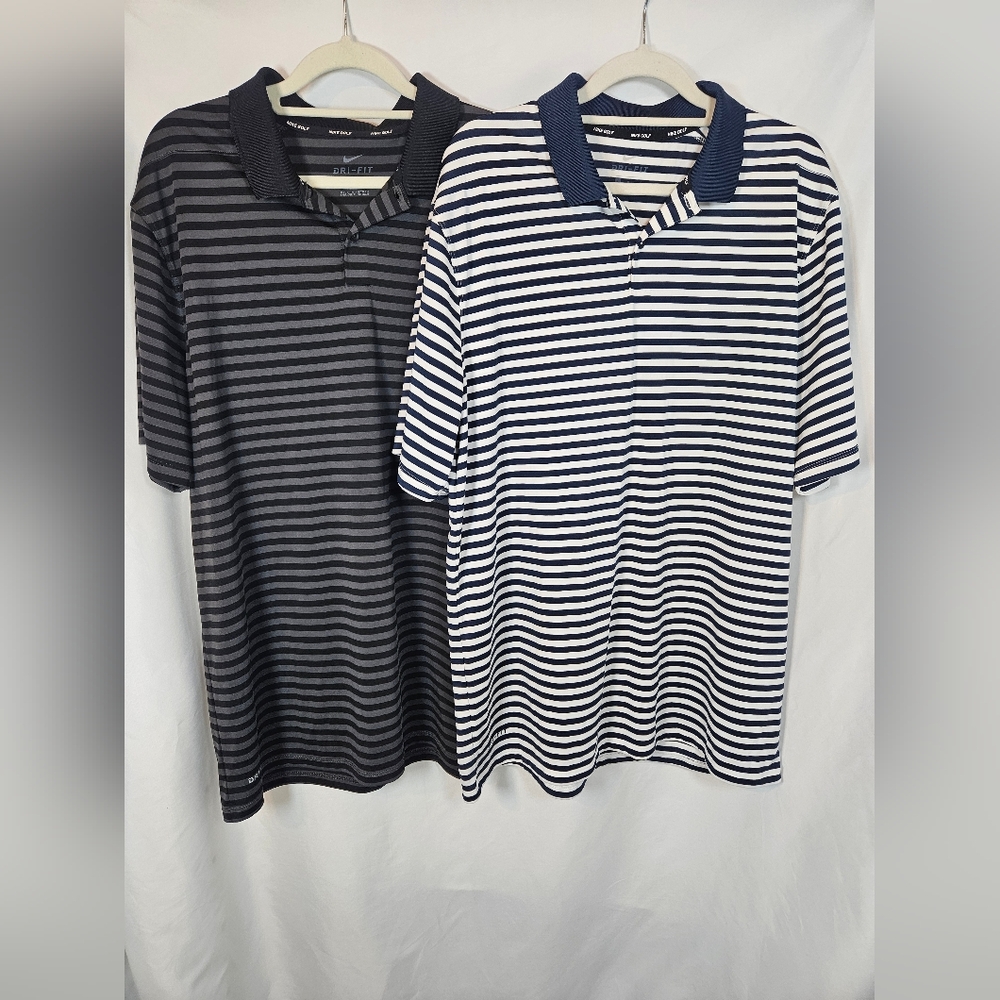 Nike Golf Dri-FIT Polo Shirts Men’s Large Lot of 2 | Striped Performance Polos